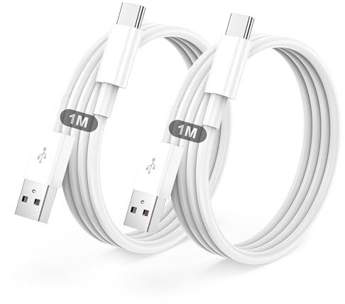 USB C Cable Quick Charge 3A, [1M/Pack of 2] Type to USB C Cable for iPhone 17 16 15 /Air/Plus/Pro Max, for Samsung Galaxy S22/S21/S20/S10, for Google Pixel, for Xiaomi