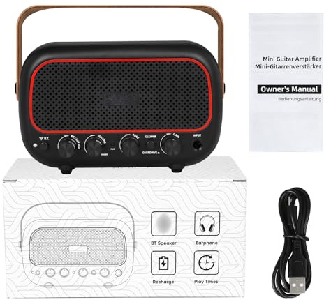 Eminchu Amplificatore per Chitarra Portatile, Amplificatore per Riproduzione Musicale BT da 10 W, a Batteria Ricaricabile con Jack per Cuffie, Ideale per Esercitarsi con la Chitarra Elettrica e