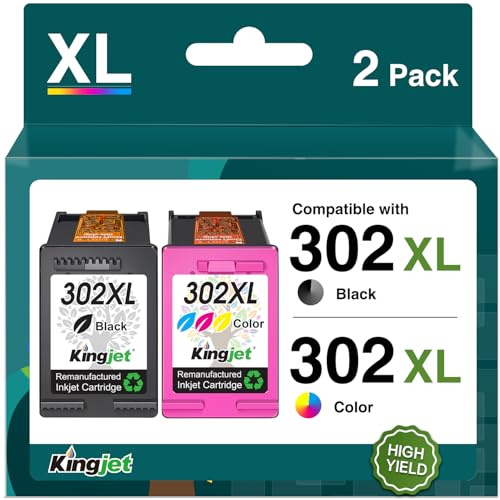 KINGJET 302XL 302 XL Cartuchos de Tinta Remanufacturado para HP 302 XL Negro y Color Cartucho de Tinta 302 Impresora Compatible para HP Envy 4524 4520 4527 DeskJet 3630 2130 OfficeJet 3831 3835 5230