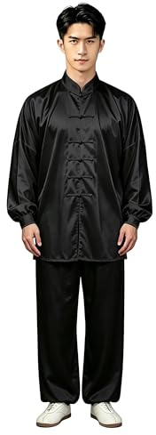 G-LIKE Unisex South Korean Silk Tai Chi Uniform Kung Fu Suits (Black, XL)