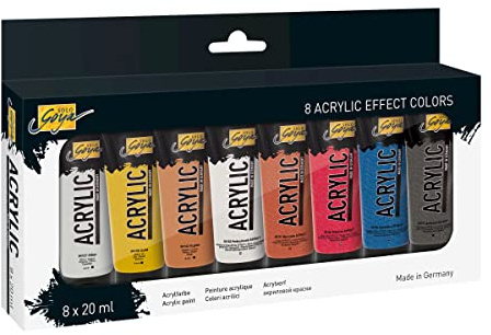 Kreul 84174 – Solo Goya akryleffektfärgset, med 8 färger i 20 ml tuber, krämig akrylfärg i studiekvalitet, vattenbaserad, snabb och matt torkning, vältäckande, vattentät