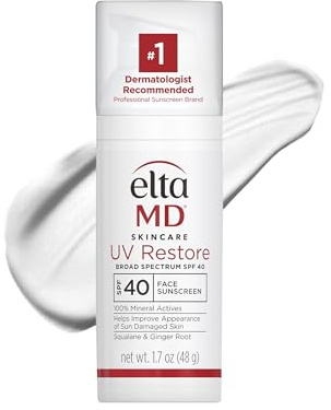 EltaMD UV Restore Face Sunscreen, SPF 40, Mineral Sunscreen for Sun Damaged Skin Repair, Anti-Aging Zinc Oxide Moisturizer Formula for Face, 1.7 oz