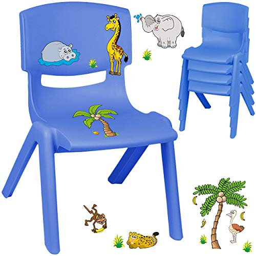 alles-meine.de GmbH Kinderstuhl/Stuhl - Motivwahl - blau + Sticker - Zootiere & Giraffe - Plastik - bis 100 kg belastbar/kippsicher - für INNEN & AUßEN - 0-99 Jahre - stape..