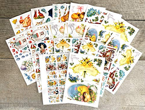 Decoupage Paper Pack [18 Sheets 20x30cm] Easter Bunny and Chicks Paper for Decoupage and Craft Vintage Greeting Cards Illustration