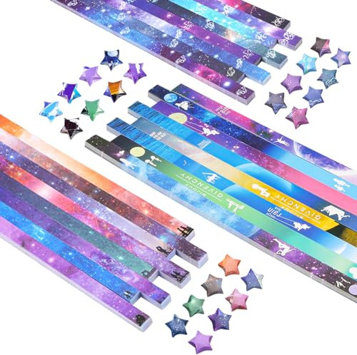 DOITEM Origami Sterne Papier Mond Sternenhimmel Pentagramm Fluoreszenz Sternenhimmel Papier Set, 24 Farben, 1300 Streifen
