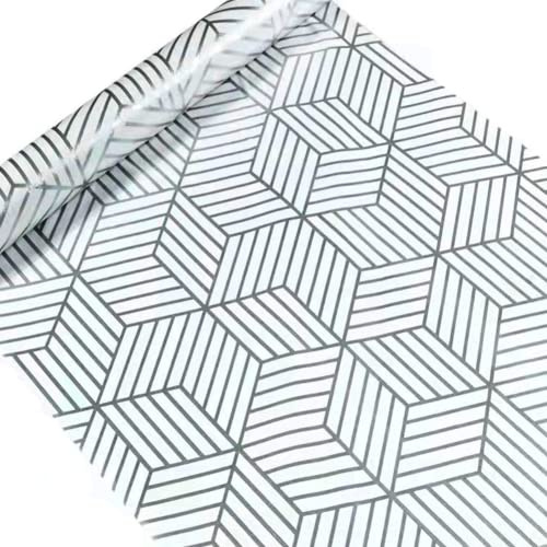 Gold and Beige Geometry Stripped Hexagon Adhesive Decorative Contact Paper Removable Shelf Drawer Liner Sticker Vinyl Film Wall Arts and Crafts Decor 17.7 inch by 9.8 Feet (Silver)