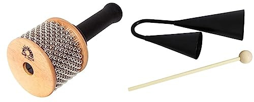 Club Salsa F835250 Cabasa, 16,5 cm x 6 cm & A-Star AGG02 Agogo doppel Metall Glocke