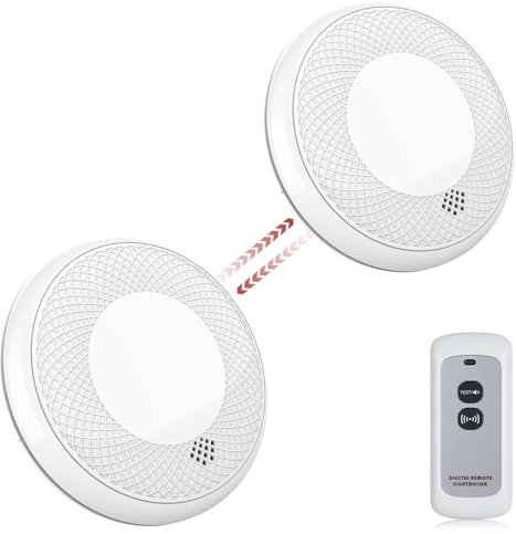 RUNIDUR Combinación Detector de Humo y CO Inalámbrico, Detector de Monóxido de Carbono en Red, Sensor Preciso con Batería de 10 Años, Botón de Prueba y Alarma Ruidosa de 85 dB, 2 Piezas