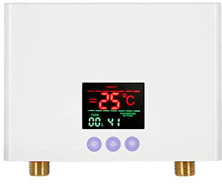 Chauffe-Eau Instantané 3KW Mini Chauffe-Eau Électrique Sans Réservoir Mural avec Affichage LED Réglage de la Température à 3 Niveaux Télécommande pour Maison Cuisine Salle de Bains