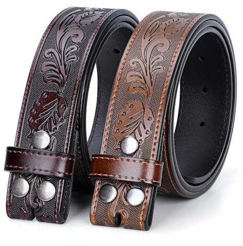 SANSTHS 2 Pack Western Belts for Men without Buckle, Cowboy Belt for Buckle Western Leather Belt Straps for Jeans