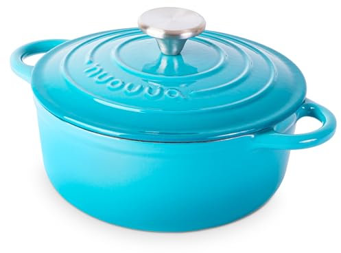 Cocotte en Fonte Émaillée – Casserole Faitout avec Couvercle, Antiadhésif, Marmite pour Induction et Four, 2.0 Liter – Bleu – par Nuovva