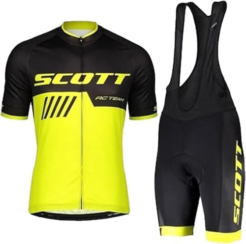 Petorenk Conjunto de ropa de ciclismo para hombre de verano - Elegante y funcional Maillot de ciclismo con pantalones cortos acolchados de gel 19D transpirable y de secado rápido, amarillo, M