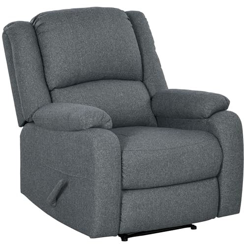 HOMCOM Relaxsessel Fernsehsessel mit Liegefunktion Liegesessel Sessel mit Verstellbarer Rückenlehne, Fußstütze TV-Sessel mit Leinenoptik für Wohnzimmer Schlafzimmer, Dunkelgrau
