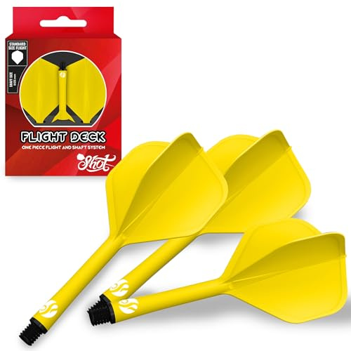 Shot! Darts Flight Deck One Piece Dart Flight and Shaft System, Reduced Deflections, Standard Shaped Flight (350 Micron) Available in Set of 3 (Yellow, Inbetween)