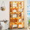 Pounjsd glasvitrine vitrine, Natürlicher Bambusrahmen, Kuriositätenschränke mit Glastüren, Wohnzimmerschrank, Bücherregal aus natürlicher Bambusrahmen,Holzvitrine Bücher, Wein, Büro, Wohnzimmer
