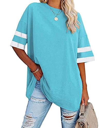 Oversized T Shirts for Women Ladies Tops Size 12 Mint Green Tops for Women Oversized Tshirts Hiking Walking Traveling Tee Shirts UK Striped-Light Blue XXL