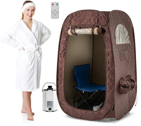 HOMFME Portable Steam Sauna, Full Size Home Personal Sauna Tent with 3L 1000W Steamer, Remote Control, Folding Chair, Foot Massager Board, Foldable Full Body Steam Spa (Coffee)