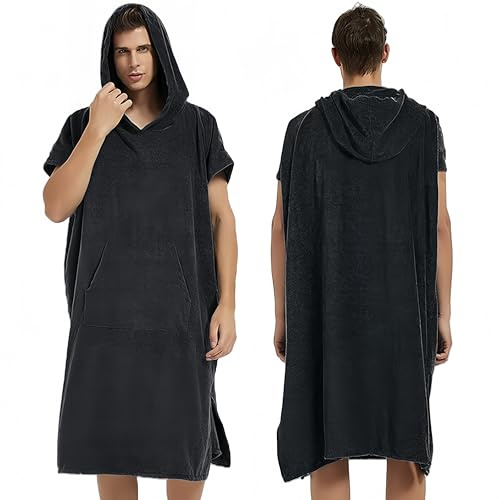 Proumhang Unisex huv med kapuschong - Snabbtorkande mikrofiber poncho & badrock för surfing,simning eller strand Perfekt som omklädningsrock,strandhandduk för män & kvinnor,Svart 80x110cm
