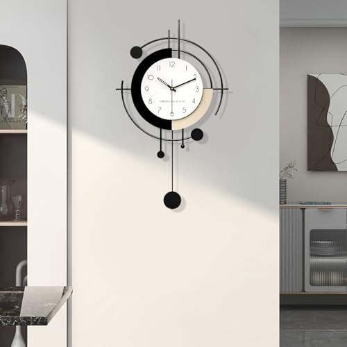TWFJEL Orologio da Parete Moderno Creativo Minimalista Decorativo Orologio da Parete Grande Metallo + Legno Silenzioso orologi a Pendolo Moda Deco per Soggiorno Camera da letto Ufficio Cucina (Large)