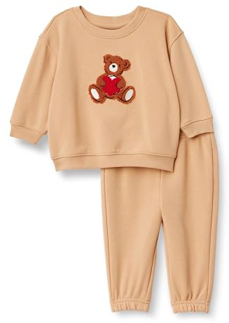 Amazon Essentials x Sofia Grainge Ensemble Sweatshirt en Pantalon Mixte bébé, Fauve Clair Grand Cœur D’ours, 24 mois