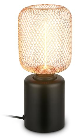 BRILONER - Lampada da tavolo con rete metallica, interruttore a cavo, attacco E27, lampada da comodino, lampada da scrivania, lampada comodino camera da letto, 10 x 25 cm, oro rosa