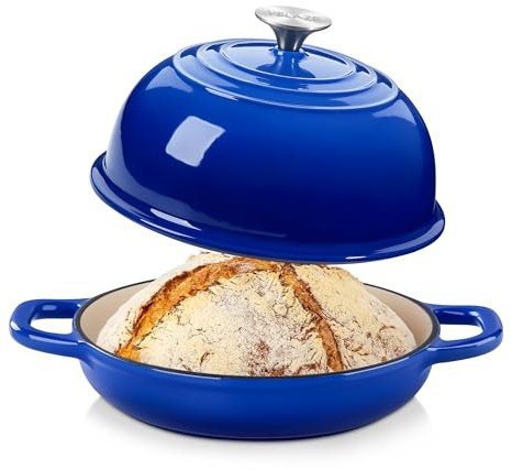 Velaze Emaille Schmortopf mit Deckel und Griffen, 4,8L Gusseisen Topf Brot Backen, 26 cm Brotbacktopf, Bräter Gusseisen, Dutch Oven für Küche Backen Bräter & Schmortöpfe (Blau)