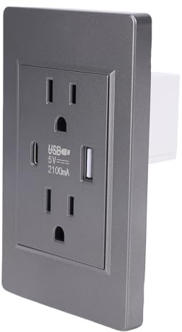 TARSHYRY Vägguttag med USB- och Laddningsportar Av Typ C, 15A Flamskyddande Eluttag för Hemmabruk, Vitt Eluttag med överspänningsskydd (#2)