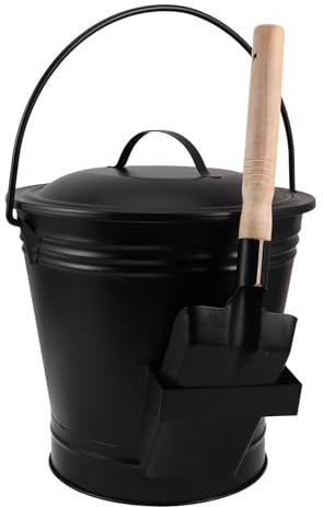LOORGVEL Seau à Cendres Résistant la Chaleur en Métal 5 L avec Couvercle et Pelle Accessoire pour Cheminée et Poêle à Bois Kit Complet pour Nettoyage et Transport Sécurisé des Cendres