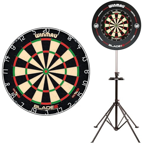 WINMAU Blade 6 Professional Bristle Dartboard + Xtreme 2.0 Portable Dartboard Stand Bundle - Official PDC Tournament Spec, Adjustable Tripod Mount, No Wall Installation Needed