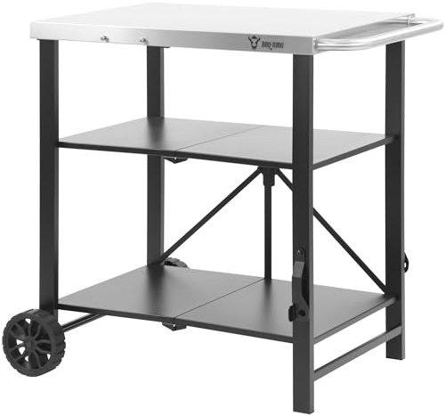 BBQ-Toro Carrello Pieghevole per Barbecue 60 x 80 x 82 cm | Argento/Nero | Carrello da Servizio, Carrello da Tavolo, Tavolo per Barbecue a Gas | Tavolo Laterale, Tavolo da Barbecue in Acciaio Inox |