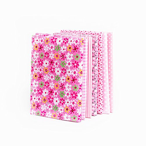 RayLineDo® 7pcs 25 * 25cm Different Pattern Patchwork Fabric Craft Printed Cotton Material Mixed Squares Bundle Quilting Scrapbooking Sewing Artcraft DIY Fabric Pink Series