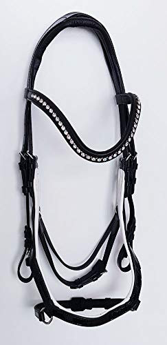 A&M Reitsport Hochwertige Trense 1068 aus Leder mit Strasssteinen und Lack, Neu WB VB, Größe:Warmblut