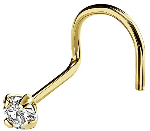 Jewelry Avalanche 22G Solid 14Kt Gold Nose Screw Stud with Prong Set real Diamond Gemstone, 14kt Yellow Gold or 14kt White Gold - April Birthstone Nose Ring-NSYG_WD-2MM