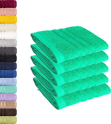 Lavea® 5er Set Gästehandtücher 30x50 cm – Weiche und Saugstarke Gästetücher aus 100% Baumwolle, Frottierserie Elena – Waschbar und Strapazierfähig - Türkis
