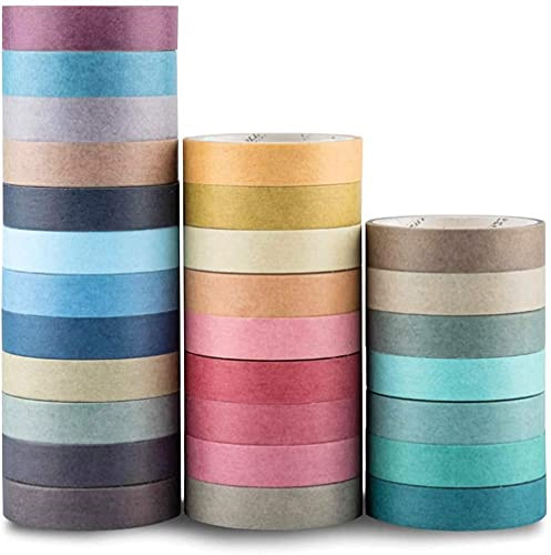 YUBX Washi Tape Lot de 28 rouleaux de ruban adhésif décoratif pour travaux manuels, agendas, cartes, croquis (Nature 28)