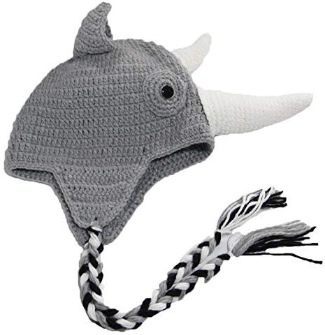 SUNONE11 Knitted Beanie Rhinoceros Horn Caps Earmuff Handmade Twist Braid Hats (Gray) 7-8
