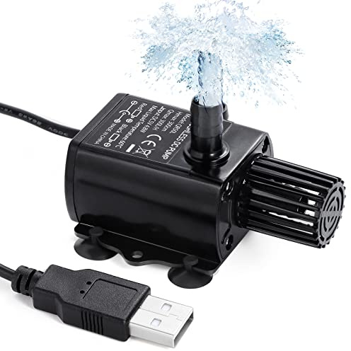 HSEAMALL Minivattenpump, DC 5 V, borstlös USB-dränkbar vattenpump med filter, amfibiepump, 300 l/h, 3 m, för damm, akvarium, solfontän, pool, vattencirkulation