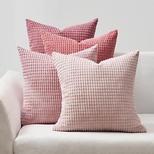 Topfinel Kissenbezug 45x45 Rosa 4er Set Cord körnig Farbverlauf Kissenbezüge Kissenhülle Dekokissenbezug Sofakissen Couchkissen für Sofa Schlafzimmer Wohnzimmer Balkon Kinder flauschig