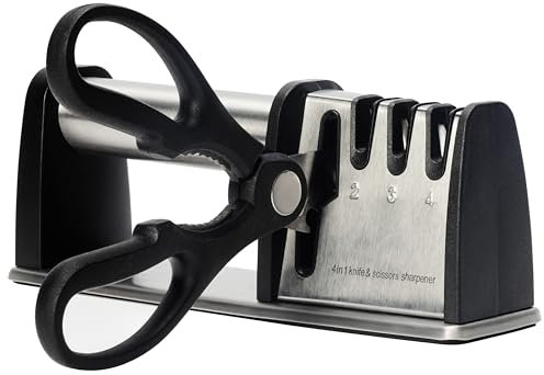 Belle Vous Aiguiseur Couteau de Cuisine Professionnel 4 en 1 - Affuteur Couteau Manuel 4 Niveaux - Diamant, Tungstène, Céramique & Carbure pour Couteaux & Ciseaux - Réparation/Polissage