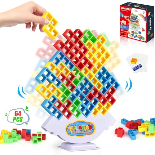 PKKP Tetra Tower Spiel, 64 PCS Balance Toy, Schaukelstapel Hoch Kinder-Balance-Spielzeug, Lustige Stapelspiel für Jungen und Mädchen ab Jahre 3+