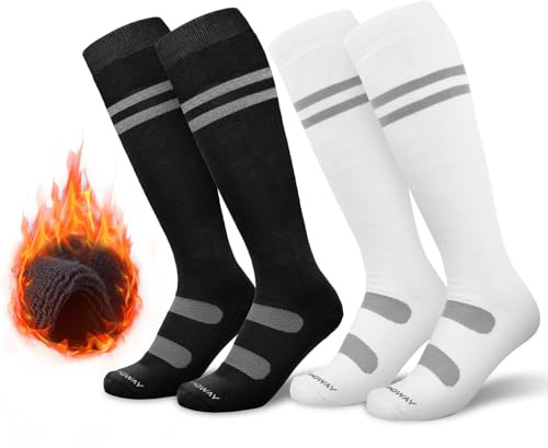 Findway 2 Paires Chaussettes de Ski, Chaussettes Thermiques Chaudes et Douces de Haute Performance pour Snowboard, Randonnée, Vélo, Cyclisme, Sport d'hiver, pour Hommes et Femmes