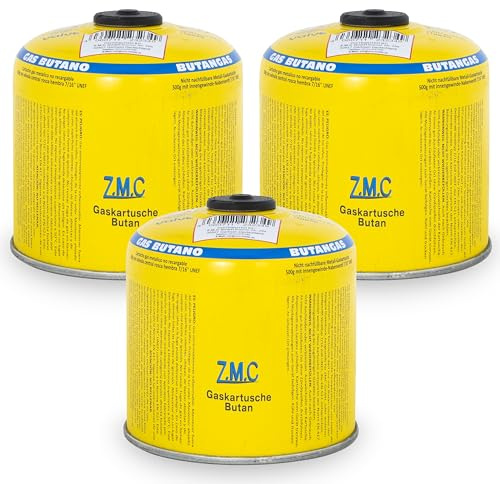 Z.M.C 3 x gaspatroner 500 g/990 ml med 7/16 tum eurogänga skruvgänga, anslutning, skruvpatron för ogräsbrännare, avflamningsanordning, lödbrännare universell tryckgasburk med skruvventil