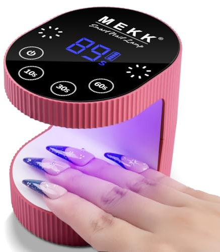 MEKK Cordless Mini UV Light for Gel Nails - 24W Rechargeable Mini UV LED Nail Lamp with Touch Control & Auto Sensor,Small Flash Cure Lamp,4 Timers,Portable Nail Light for Tavel & Home Use-Rose Pink