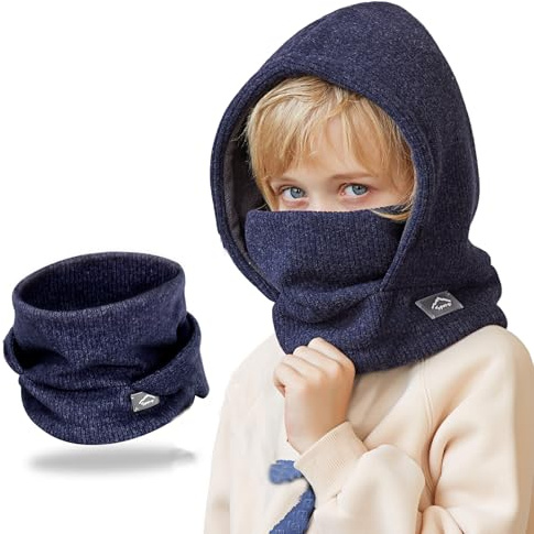 AYPOW Cagoule d'hiver Thermique pour Enfants 4-10Ans, Multifonction Coupe-Vent Réglable Masque de Ski, Bonnet Tricoté Polaire Chaude, Casquette Cache-Cou Tour de Cou écharpe Garçons Filles Plein Air