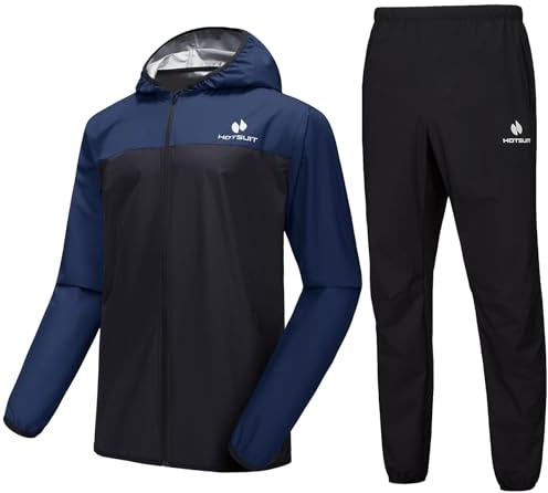HOTSUIT Sauna Suit for Men for Weight loss Sweat Suits for Sport Boxing MMA With Sauna Jacket and Pants for workout on Gym Dark Blue M