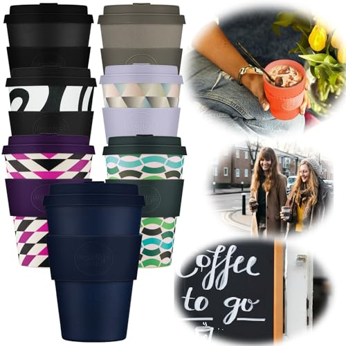 LS-LebenStil Coffee to Go Becher 400ml Dark Energy Blau PLA Premium Mehrweg-Becher mit Deckel Kaffeebecher Trinkbecher Travel Mug Reisebecher Heiß-Getränke Autobecher leicht Ecoffee Cup