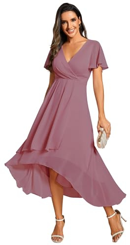 Ever-Pretty Abito da Ospite Scollo A V Maniche A Volant Gonna A Trapezio Abiti Cerimonia Donna Eleganti Orchidea 42