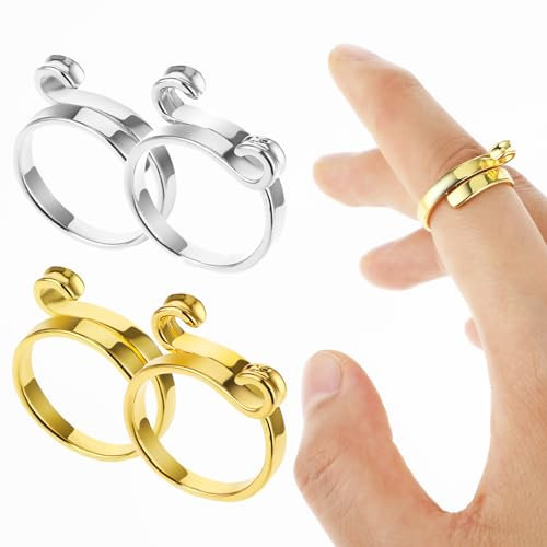 4 Stück Häkelringe Finger Strickring Finger, Verstellbare Strickschlaufe, Verstellbare Strickringe Strickfingerhut Für Finger, Strickschlaufen Mit Kunststoffgehäuse, Strickzubehö (Gold, Silber)