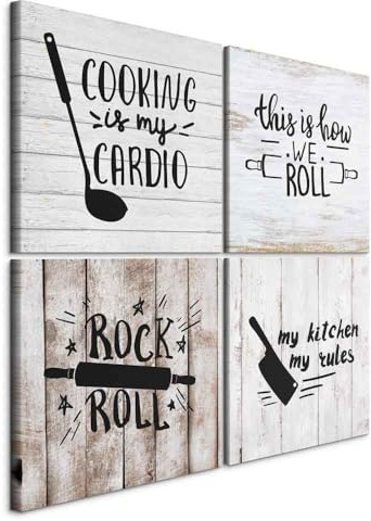 murando - Ensemble de 4 tableaux d'art décoratif 40x40 cm - Tableau acoustique panneau insonorisant impression sur toile - Ensemble de tableaux pour la cuisine, imitation bois m-C-0434-b-i