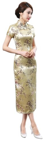 STIOEDYUAN Vestido Largo Cheongsam para Mujer, Vestido Largo de Noche de Manga Corta Ajustado Vestido Mujer